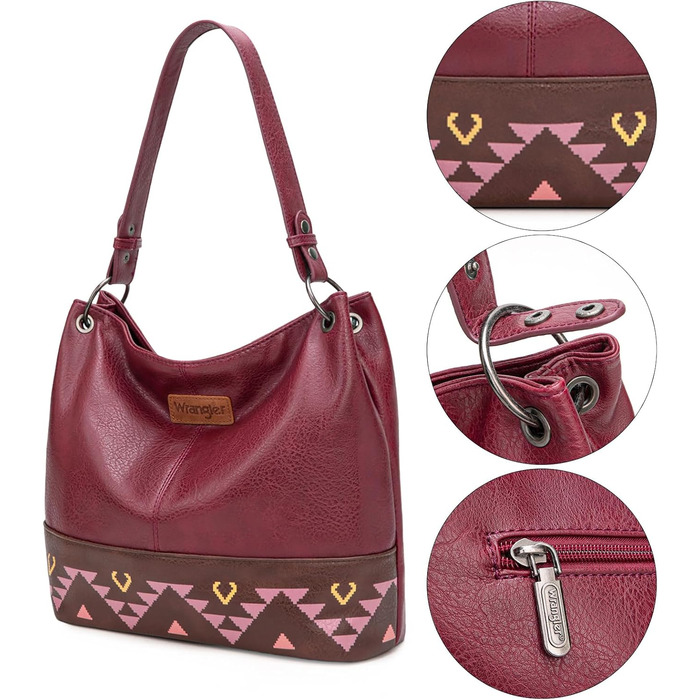 Сумка жіноча Wrangler Hobo з екошкіри, верхня ручка, крос-боді (Western Burgundy)