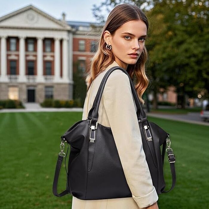 Сумка жіноча Miss Lulu велика шопер-торба Tote Bag з м'якої PU шкіри, чорна