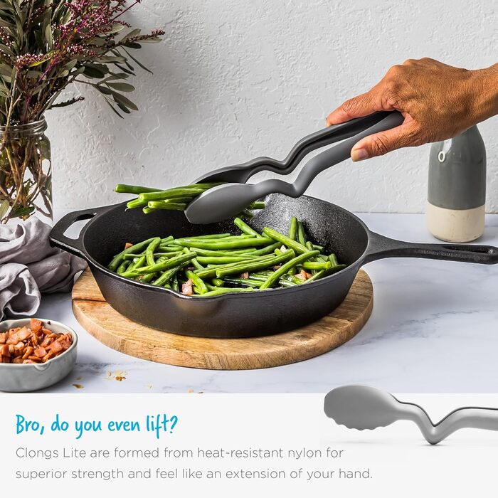Dreamfarm CLONGS Kitchen Tongs | Stainless Steel and Silicone | 23 cm | Tongs for the Kitchen with Closure | For Placing and Resting on Surfaces or the Pan | Dishwasher Safe | Heat Resistant up to 260°C (Gray, 26.7 cm (10.5 inches))