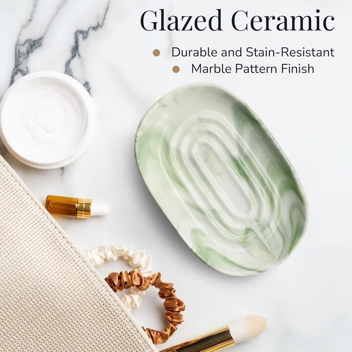 Керамічна мильниця з антиковзним покриттям, мильниця для мила, мильниця для ванної кімнати, душа та кухні (зелена)