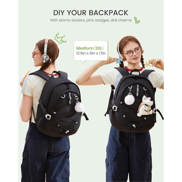 Шкільний рюкзак LOVEVOOK для підлітків та дівчаток, 5 клас, з нагрудною стрічкою, легкий, 15.6', чорний