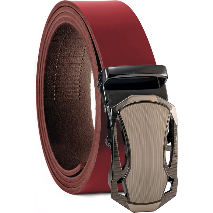 Чоловічий шкіряний ремінь Volmer ATG з автоматичною застібкою на пряжці | Ширина 35 мм, розмір пояса 125 см, регульований | Колір: бордовий