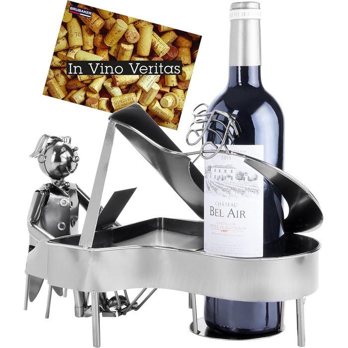 BRUBAKER Wine Bottle Holder Pianist Piano Player Metal Sculpture with Gift Card