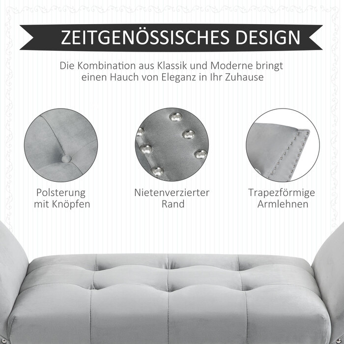HOMCOM Upholstered Bench, Modern Bed Bench with Rubberwood Legs and Velvet Upholstery in Light Grey, 114x46x56cm for Entryway & Living Room