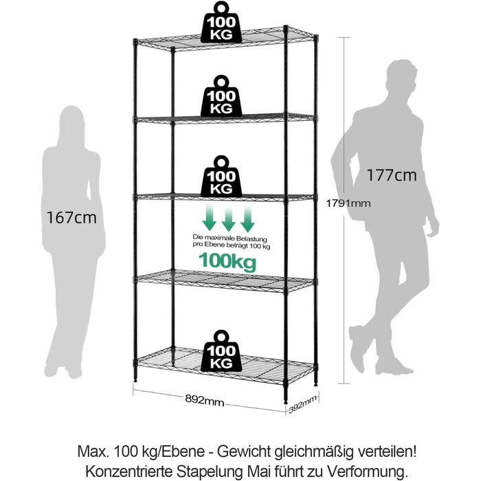 Nilpferd® Metal Wire Shelving Unit - 5 Shelves (89x39x179cm)