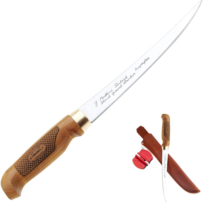 Філейний ніж Marttiini Classic Superflex 30,6 см з подарунковою упаковкою та точилкою RTX, надгострий і гнучкий, для риби та м'яса