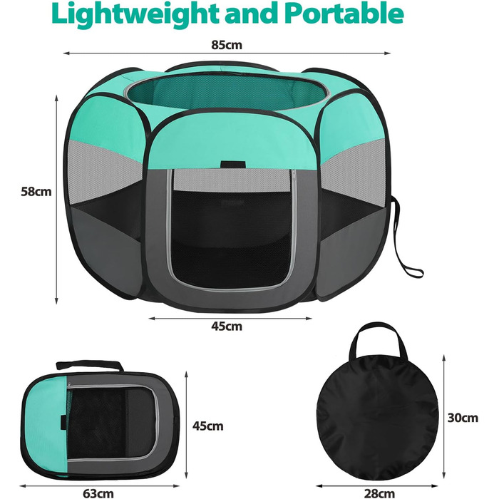 Клітка-забіг для цуценят та собак, переносний вольєр для собак, котів та дрібних тварин, вольєр для тварин, клітка для собак, вольєр для котів, клітка для дрібних тварин, вольєр для тварин, білий (85x85x58см)