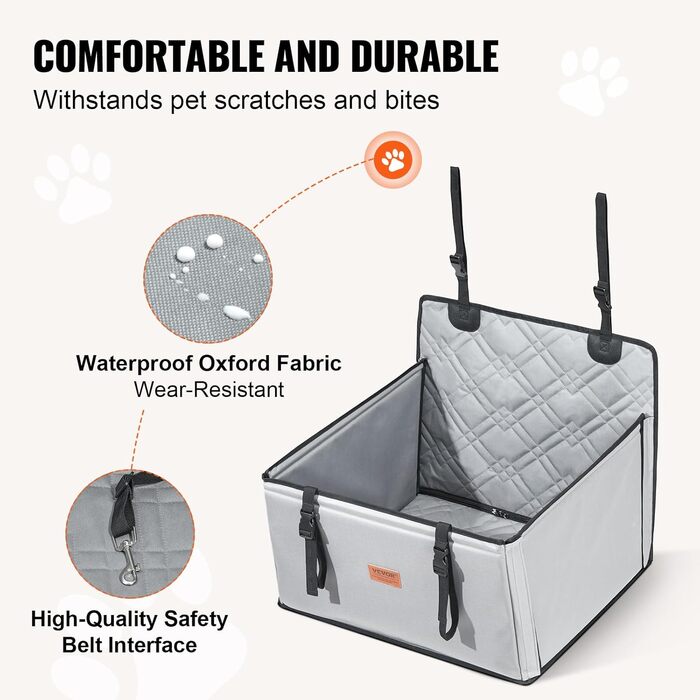 Автокрісло для собак VEVOR, водовідштовхувальне, з підставкою, з поворотцем, для собак до 22 кг (Сірий)