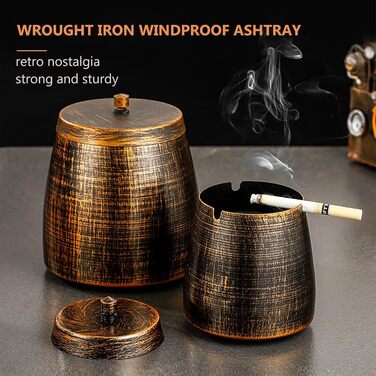 Стакан для сигарет з кришкою, нержавіюча сталь, для дому та вулиці, середній розмір