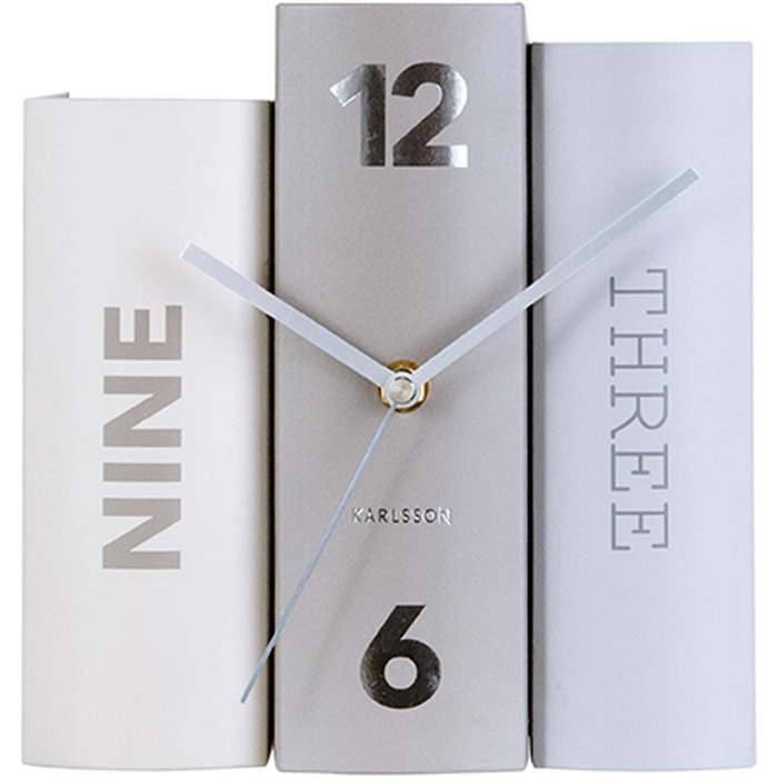 Karlsson KA5628 Table Clock, Trompe-l'oeil Books, Book, Grey, Hardboard and Metal, H20 x 20 x 15 cm