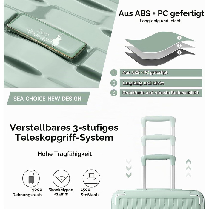 Набір валіз для подорожей Sea Choice, 4 предмети (M, L, XL та косметичка), колір Matcha Green