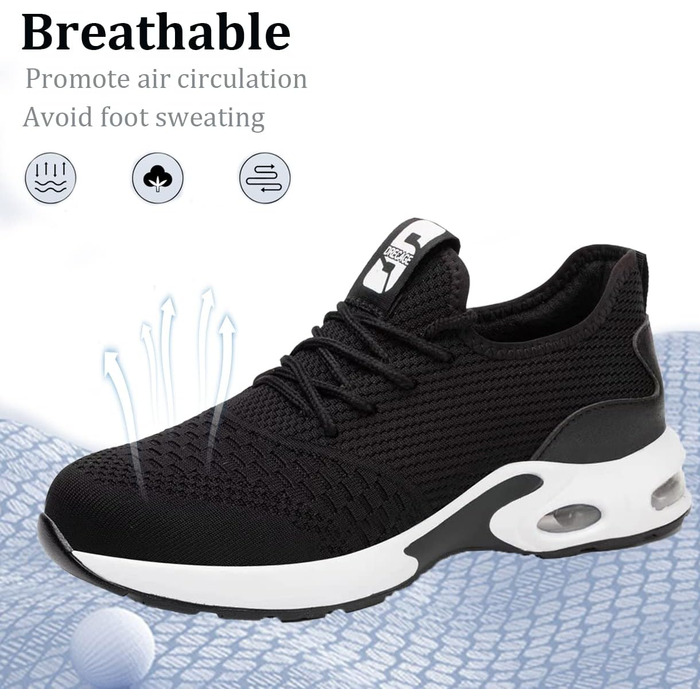 Чоловічі робочі черевики / взуття: легкі, дихаючі, з металевим підноском, чорні (39 EU)