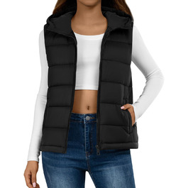 Жіноча жилетка короткої моделі, елегантна безрукавка, тепла зимова куртка з капюшоном, легка степна жилетка, чорний колір, розмір M