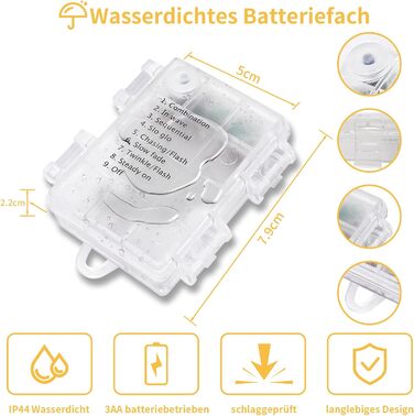 Льод-гірлянда LED 200 LED на батарейках: тепле світло, водонепроникна, з пультом, для декору саду, вечірки, балкона, ялинки