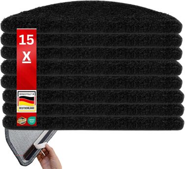 Набір килимків на сходи Floordirekt Barcelona (15 шт.) - чорні, напівкруглі, 65 x 23,5 см. Зносостійкі та легкі в догляді