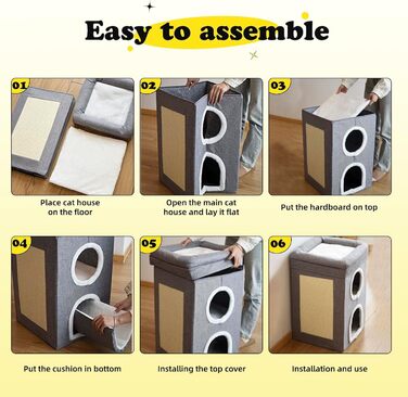 Сірий кубічний будиночок-печера для котів, 3-ярусний, великий, для дому, для маленьких та середніх котів