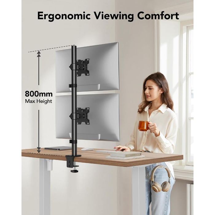 Підставка для монітора HUANUO, 2 монітори, вертикальна, регульована висота, для моніторів 17-32 дюймів, підтримує до 8 кг