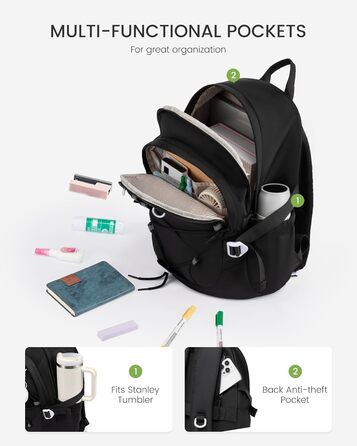 Шкільний рюкзак LOVEVOOK для підлітків та дівчаток, 5 клас, з нагрудною стрічкою, легкий, 15.6', чорний