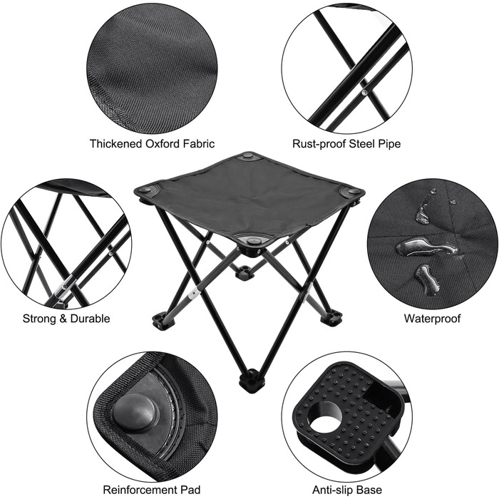 Складний туристичний стільчик для кемпінгу, риболовлі та пікніків. Легкий, портативний, з міцними ніжками та сумкою для перенесення (31 x 31 x 33 см)