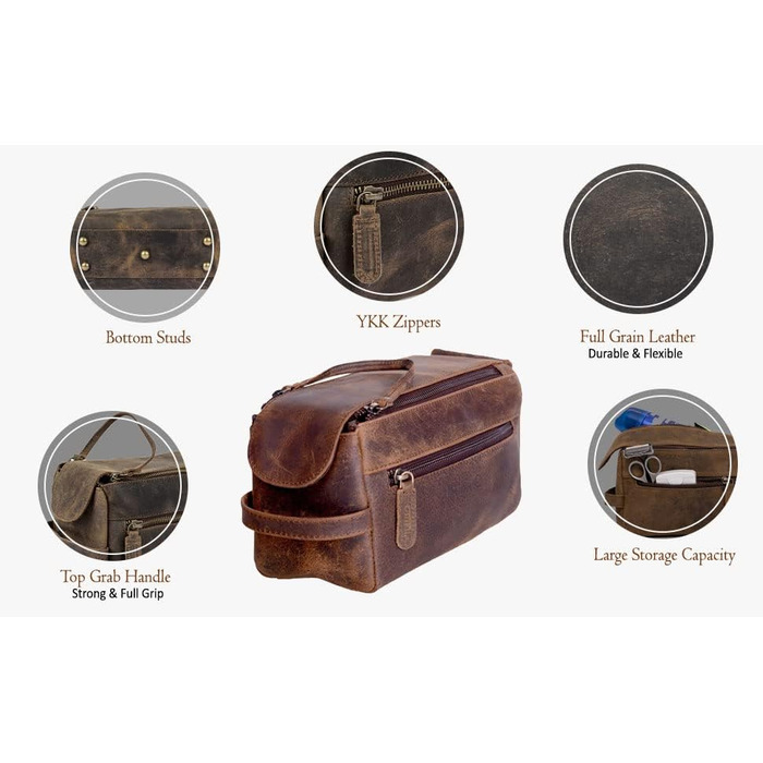 KomalC Travel Culture Bag made of high-quality buffalo leather for women and men