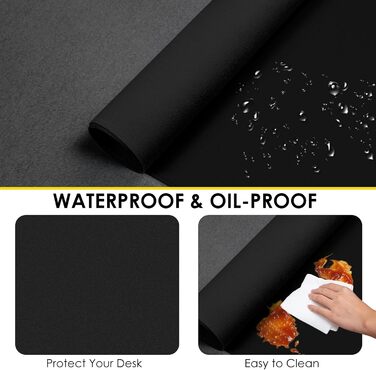 Килимок для миші та столу Vicwe з екошкіри PU, 90x43 см, чорний - захист для офісу та дому