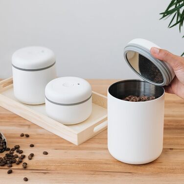 Atmos Vacuum Containers for Coffee and Food, 1.2 Liter, Matte White, Large (1.2 L)