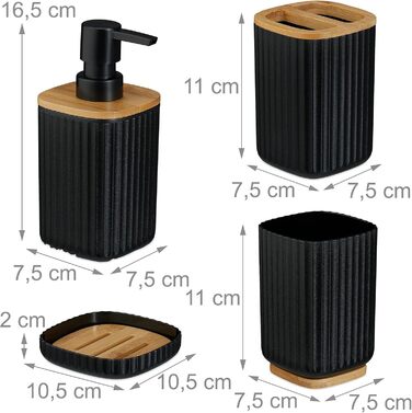 Набір для ванної кімнати Relaxdays, 6 предметів: аксесуари для ванної з пластику та бамбуку, повний набір, білий/натуральний (чорний/натуральний)