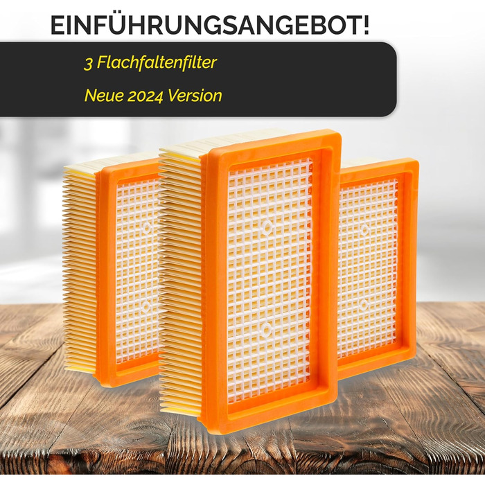 Фільтр для пилососа Kärcher (WD3, WD2, WD1, MV3, MV2, A, K, KNT, NT, SE, VC) - замінник 6.414-552.0 - 3 круглі фільтри + 3 кришки-гвинти для алергіків проти дрібного пилу та запахів (3x WD4 фільтр)