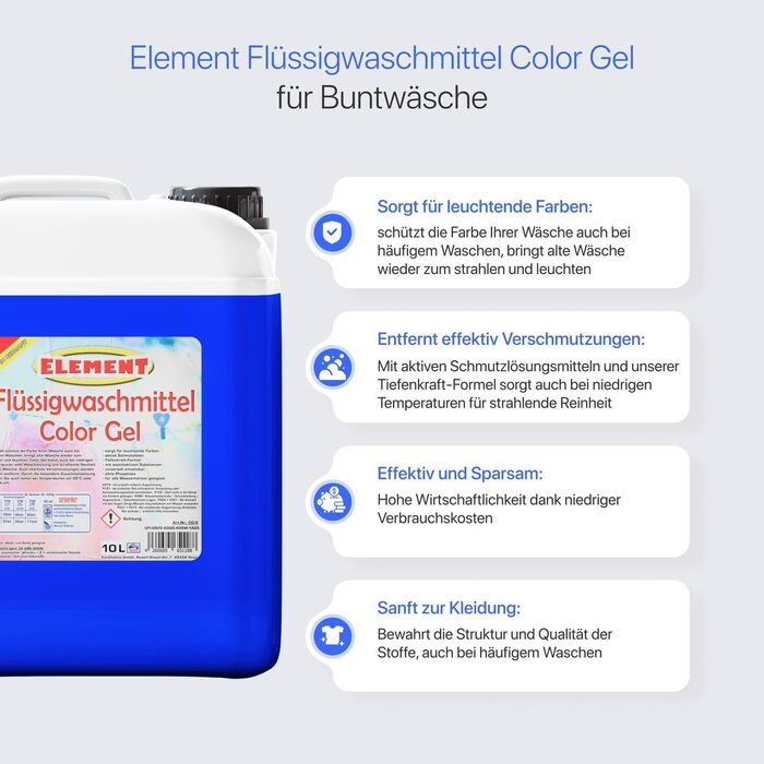Рідкий пральний засіб Element Color Gel для кольорових речей, Aktive Frische, 10 л (200 прань)