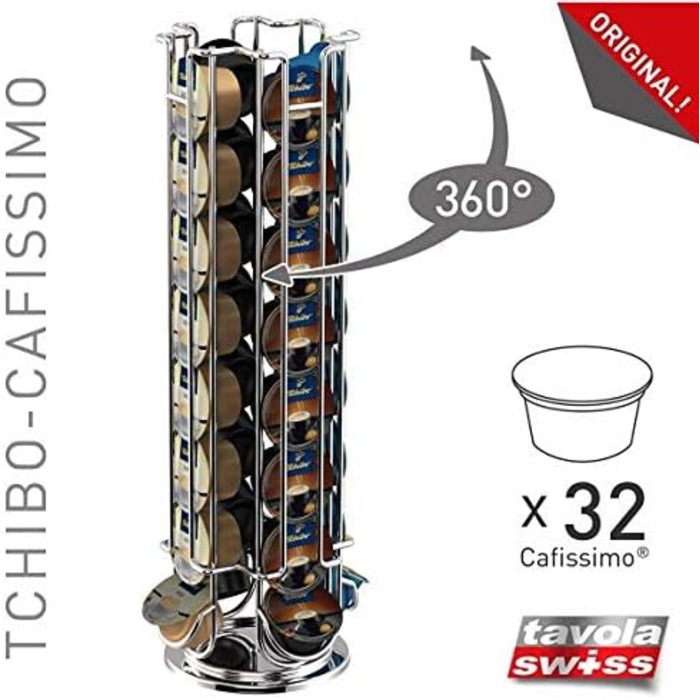 Диспенсер для капсул кави Tavolaswiss MAESTRO для TCHIBO Cafissimo/K-Fee/Expressi ALDI, нержавіюча сталь, срібний, 37x11x37 см