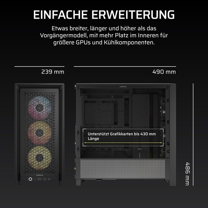 Корпус ПК CORSAIR 4000D RS ARGB Mid-Tower ATX з RGB підсвічуванням, чорний