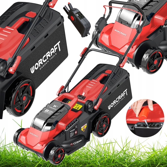 Акумуляторна безщіткова газонокосарка Worcraft 40V з травозбірником 45 л