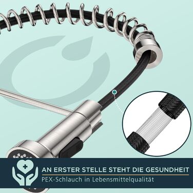 Змішувач кухонний FORIOUS висувний з душем, однорегуляторний, 360° обертання, нержавіюча сталь