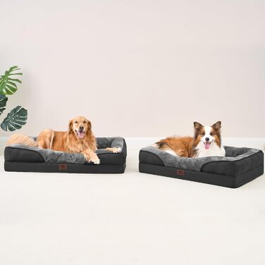 Ортопедичне ліжко для собак EHEYCIGA, 76x51x16.5 см, Memory Foam, миється, водонепроникне, з бортиками, антиковзаюче, сіре/чорне