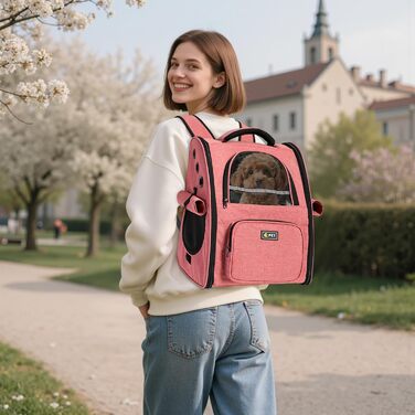 Рюкзак для собак і котів ALLSOPETS - зручний та дихаючий, з безпечним гачком. Ідеально для подорожей, прогулянок та перевезення цуценят. Рожевий колір.