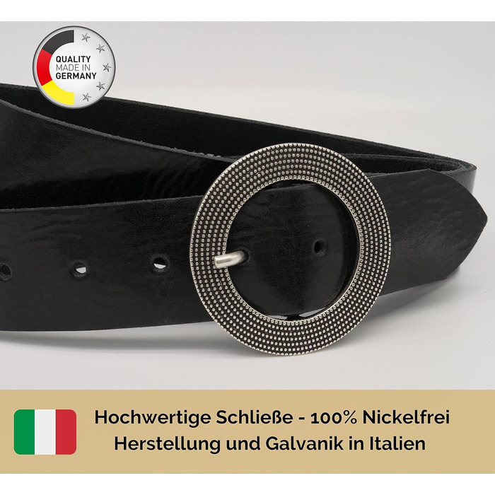 Жіночий шкіряний ремінь AnnaMatoni 4 см, Німеччина - класичний дизайн, натуральна шкіра, нікелестійка пряжка (95 см, чорний)