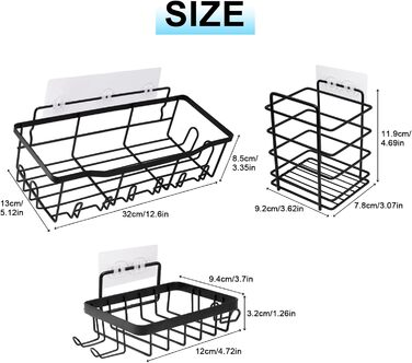 Дзеркальна поличка для душу WAOAW без свердління, 2 шт. Чорний, нержавіюча сталь, для шампуню, гелю для душу, мила, косметики