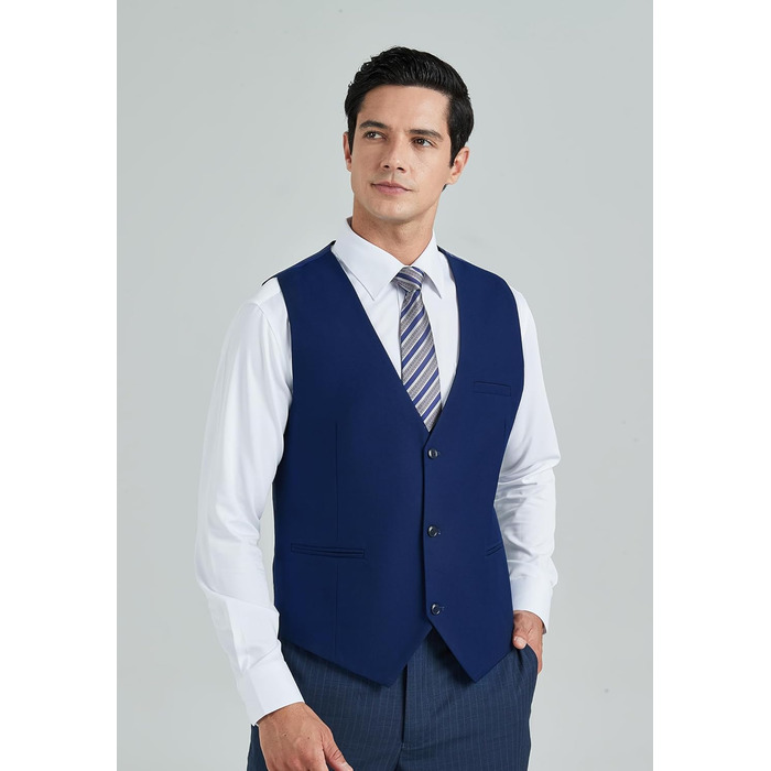 Костюмний жилет чоловічий HISDERN, темно-синій, бавовна, однотонний, V-подібний виріз, з кишенями, для вечірки, весілля, бізнесу