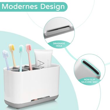 Тримач для зубних щіток, органайзер для електричної зубної щітки, регульований підставка з пластику з неслизьким дном, 4 відділення для зубних щіток + 2 відсіки для зберігання