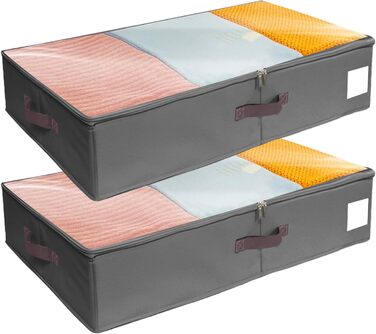 Коробки для зберігання під ліжком, 2 шт. з боковими стійками, сірі. Підходять для постільної білизни, одягу та ковдр.