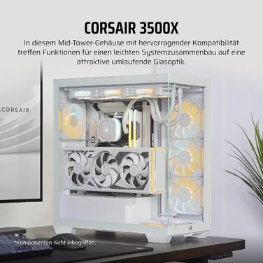 Корпус ПК CORSAIR 3500X Mid-Tower ATX з панорамним склом, підтримкою перевернутої схеми материнської плати та 3 вентиляторами CORSAIR RS120, білий колір (без RGB)