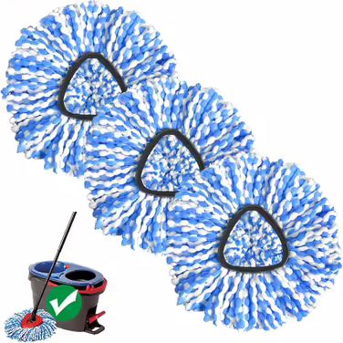 Spin Mop Replacement Head, 3 Pack, Replacement Mop Head, compatible with Ocedar RinseClean 2-Tank System, Microfiber, machine washable, easy to replace and deep cleaning, Blue3694
