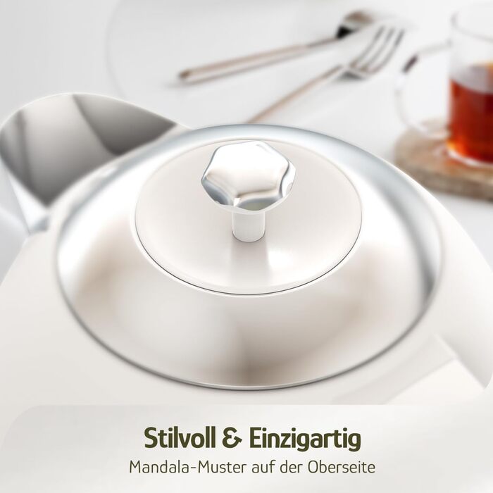 Електричний чайник Hazel Quinn Schneller 2200 Вт, 1.7л, нержавіюча сталь 304, перловий білий, з функцією швидкого кип'ятіння, автоматичним вимкненням та захистом від сухого кип'ятіння, вінтажний дизайн, BPA-free