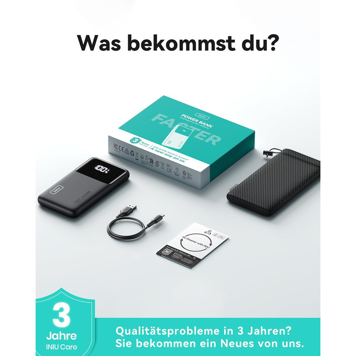 Power Bank INIU, 10000mAh, Швидка зарядка USB-C, PD3.0 QC4.0, Сумісний з iPhone, Samsung, iPad, Чорний