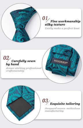 HISDERN Комплект краватки та нагрудного хустинки з квітковим візерунком павазьо, зелений (аква/бірюзовий)