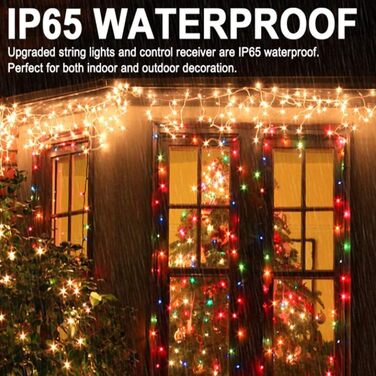 Гірлянда світлодіодна зовнішня 10м, 100 LED, тепле біле та кольорове світло, з пультом, таймером, 11 режимів, для декору балкона, саду, вечірки, весілля, ялинки