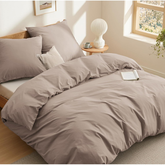 Комплект постільної білизни BEDSURE 135x200 з бавовни (4 шт.) - сірий колір, комплект з 2 наволочок 80x80 см, Oeko-TEX сертифікація, застібка на блискавку (155 x 220 см, хакі)