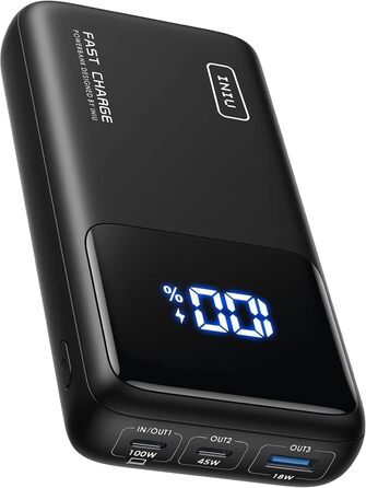 Портативний зарядний акумулятор INIU 100W 25000mAh з USB-C, сумісний з MacBook, iPad, iPhone, DJI та іншими пристроями. Чорний