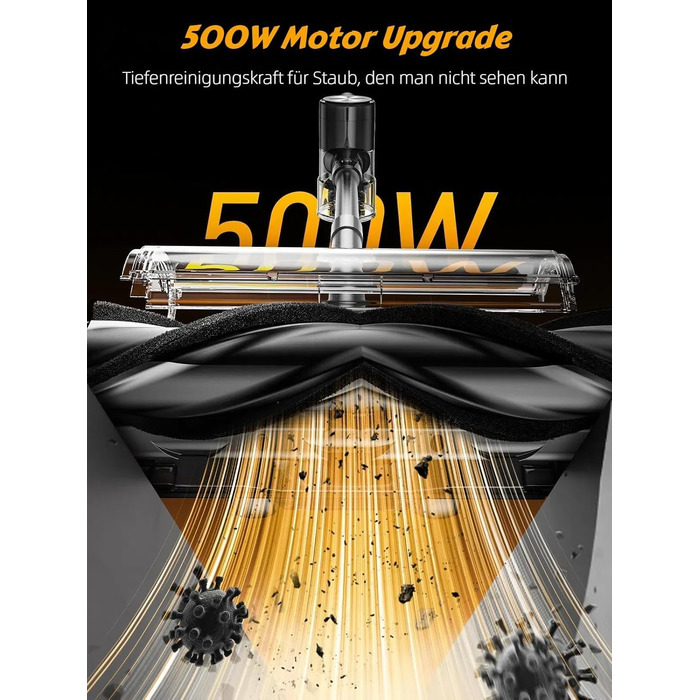 Акумуляторний бездротовий пилосос 55кПа/500Вт, з LED-дисплеєм, антисплутувальною щіткою та настінною зарядкою для килимів, твердих підлог та авто, чорний