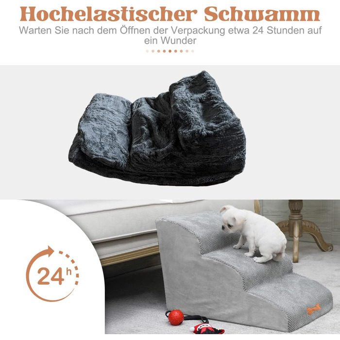 3-Step Dog Stairs for Small Dogs, Bounabay Removable Dog Ramp, Washable Portable Ladder Pet Stairs for Sofa Bed, Cat Stairs Made of Sponge, 40 cm High Dog Stairs